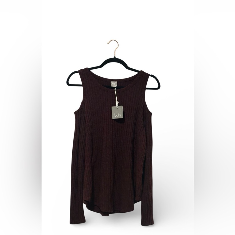 NWT Bobi Ribbed could shoulder Knit Top in Deep Burgundy/wind size small